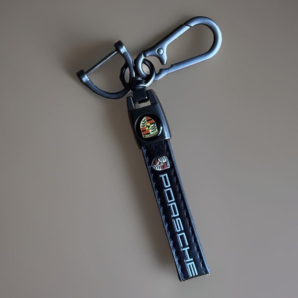 Porsche Emblem Crest Custom Leather Keychain Key Ring Holder Luxury Sports Car